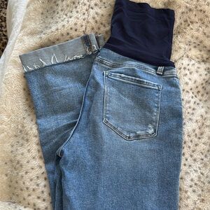 Pinkblush raw hem cuff wide leg maternity jeans